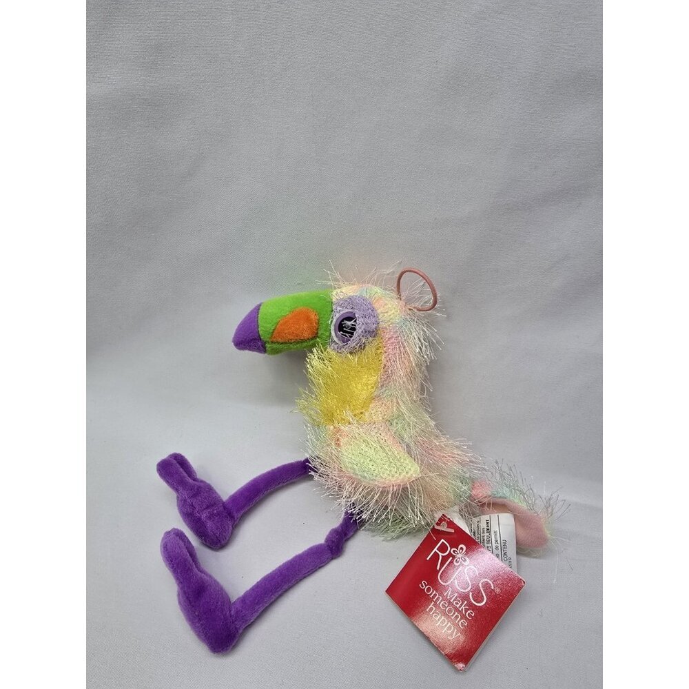 Russ Berrie Frilly Bird Plush With Bird Whistle Sounds- 9" New With Tags